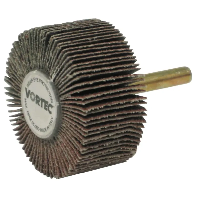 Wolverine® Mounted Flap Wheel, Unthreaded, 1/4 in dia Stem x 2 in dia x 1 in W, 120 Grit, 25000 RPM