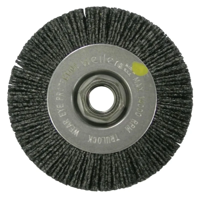 FME-Compliant 4 in Black Nylox Radial Wheel Brush, 0.055/80CG Crimped Fill, Use with 60012 Grinder