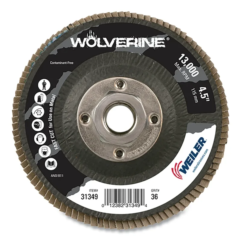 Wolverine® Abrasive Flap Disc, 4-1/2 in dia, 36 Grit, 5/8 in-11, 13000 RPM, Type 29
