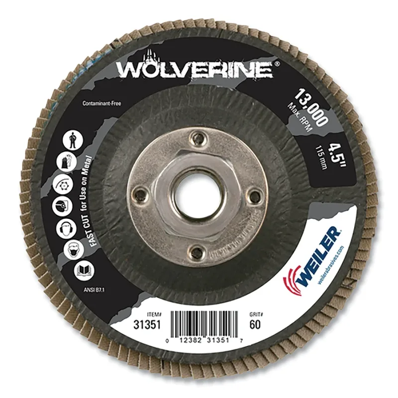 Wolverine® Abrasive Flap Disc, 4-1/2 in dia, 60 Grit, 5/8 in-11, 13000 RPM, Type 29