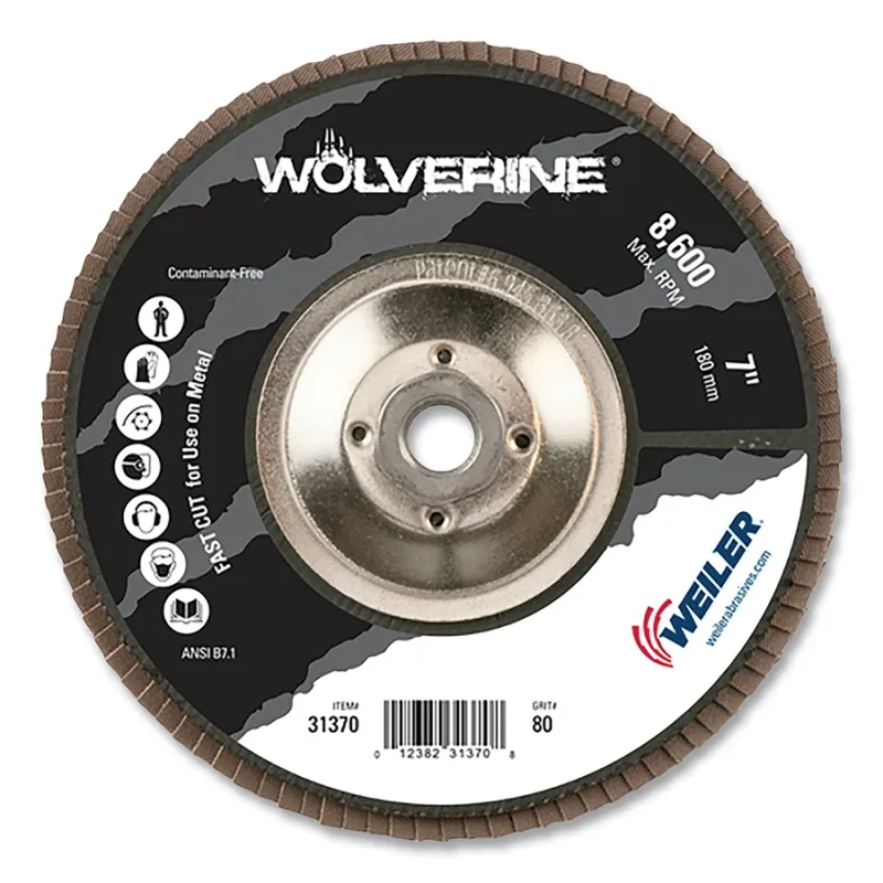 Wolverine® Abrasive Flap Disc, 7 in dia x 5/8 in-11 Arbor UNC, 80 Grit, 8600 RPM, Phenolic