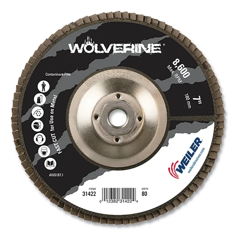 Wolverine® Abrasive Flap Disc, 7 in dia, 5/8 in-11 UNC, 80 Grit, Phenolic Backing