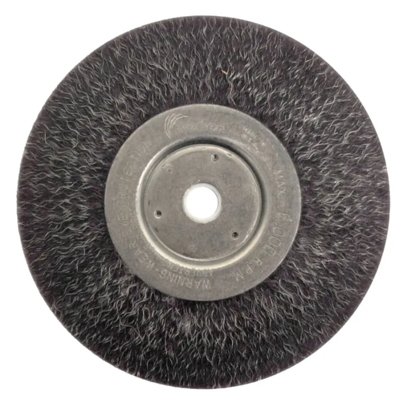 Polyflex® Narrow Face Crimped Wire Wheel, 6 in D, .0104 Wire, 5/8-1/2 Arbor Hole
