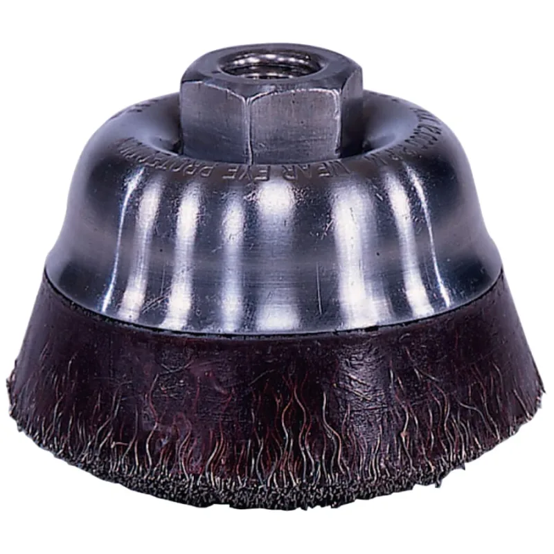 Polyflex Crimped Wire Cup Brush, 3 1/2 in Dia., 5/8-11 UNC Arbor, .014 in Steel