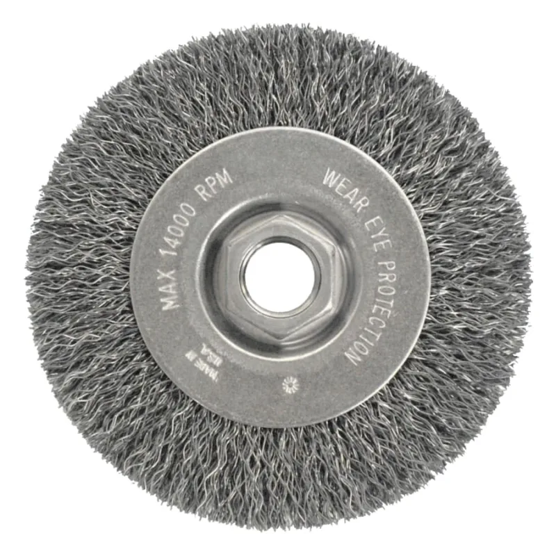 Wolverine Crimped Wire Wheel, 4 in dia, Narrow, .014 in, Carbon Steel, 14,000 RPM