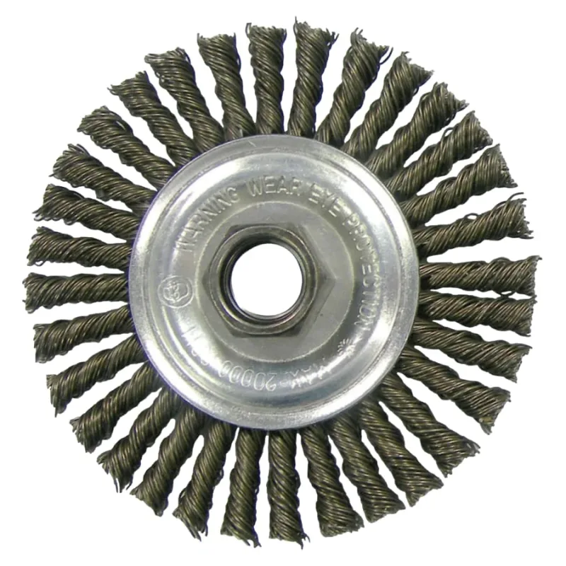 Wolverine® Knot Wire Wheel, Stringer Bead Twist, 4 in dia x 3/16 in W Face, 5/8 in-11 UNC, 0.020 in Steel Wire, 20000 RPM