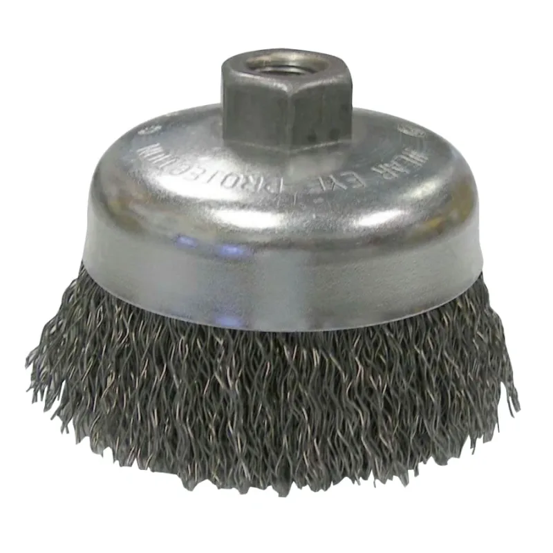 Vortec Pro Crimped Wire Cup Brush, 4" Dia, 5/8-11 Arbor, 0.02" Carbon Steel