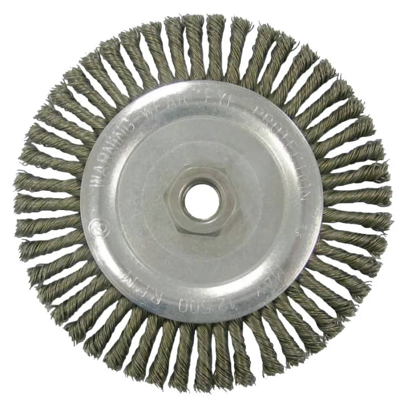 Wolverine® Knot Wire Wheel, Stringer Bead Twist, 5 in dia x 3/16 in W Face, 5/8 in-11 UNC, 0.020 in SS Wire, 12500 RPM