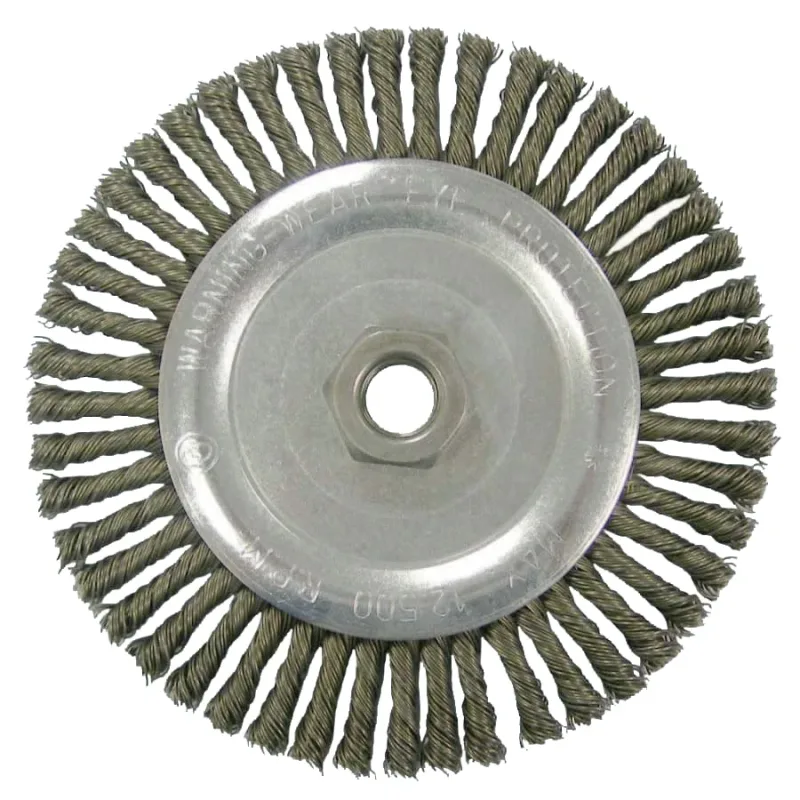Wolverine® Knot Wire Wheel, Stringer Bead Twist, 7 in dia x 3/16 in W Face, 5/8 in-11 UNC, 0.020 in Steel Wire, 9000 RPM