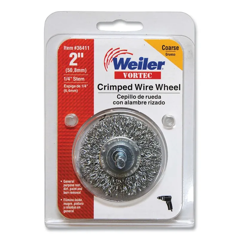 Vortec Crimped Wire Wheel Brush, 2 in dia, Steel, 4500 RPM