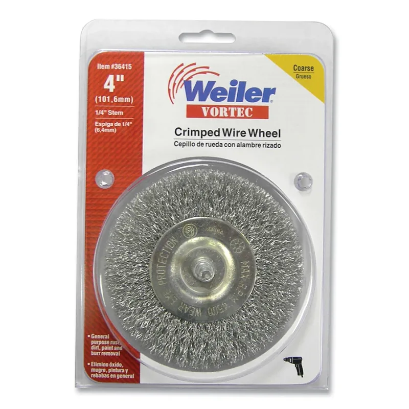 Vortec Crimped Wire Wheel Brush, 4 in dia, Steel, 4500 RPM