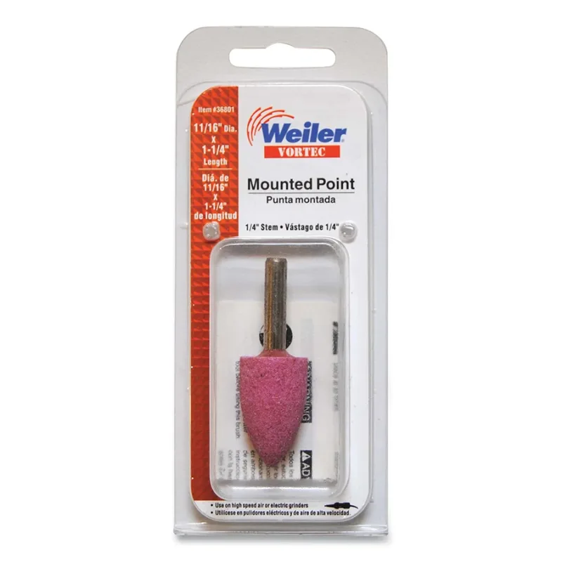 Vortec® Mounted Point, 11/16 in dia, 1/4 Arbor, 48000 RPM, Cone, Aluminum Oxide