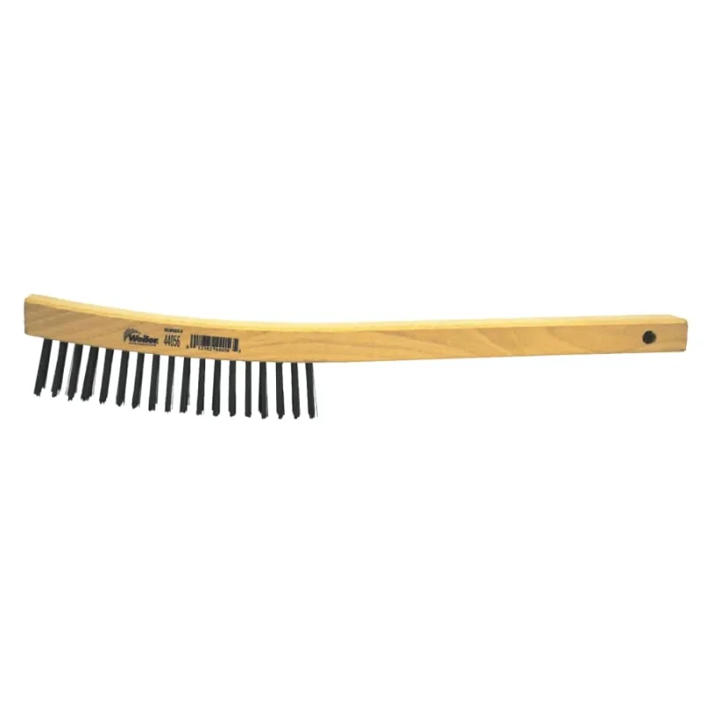 Curved Handle Scratch Brushes, 14 in L, 4 X 18 Rows, Steel Wire, Wood Handle