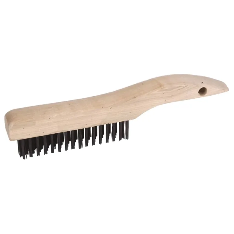 Shoe Handle Scratch Brushes, 10 in, 2X17 Rows, Stainless Steel Wire, Wood Handle