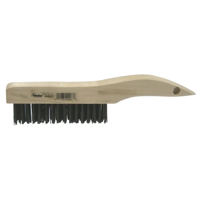 Shoe Handle Scratch Brush, 10 in L, 4 x 16 Rows, Steel Wire, Wood Handle