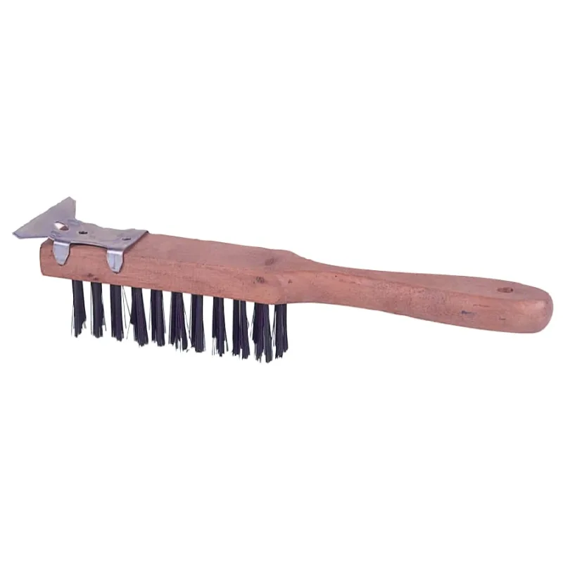 Heavy-Duty Scratch Brushes w/ Scraper, 11.5", 4X11 Rows,Steel Wire, Curved Wood