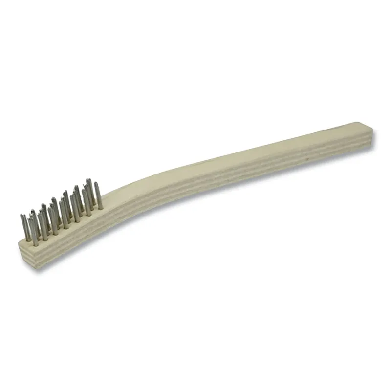 Small Handle Wire Scratch Brush, Stainless Steel Fill, Wood Block, 3 x 7 Rows, Vending Ready