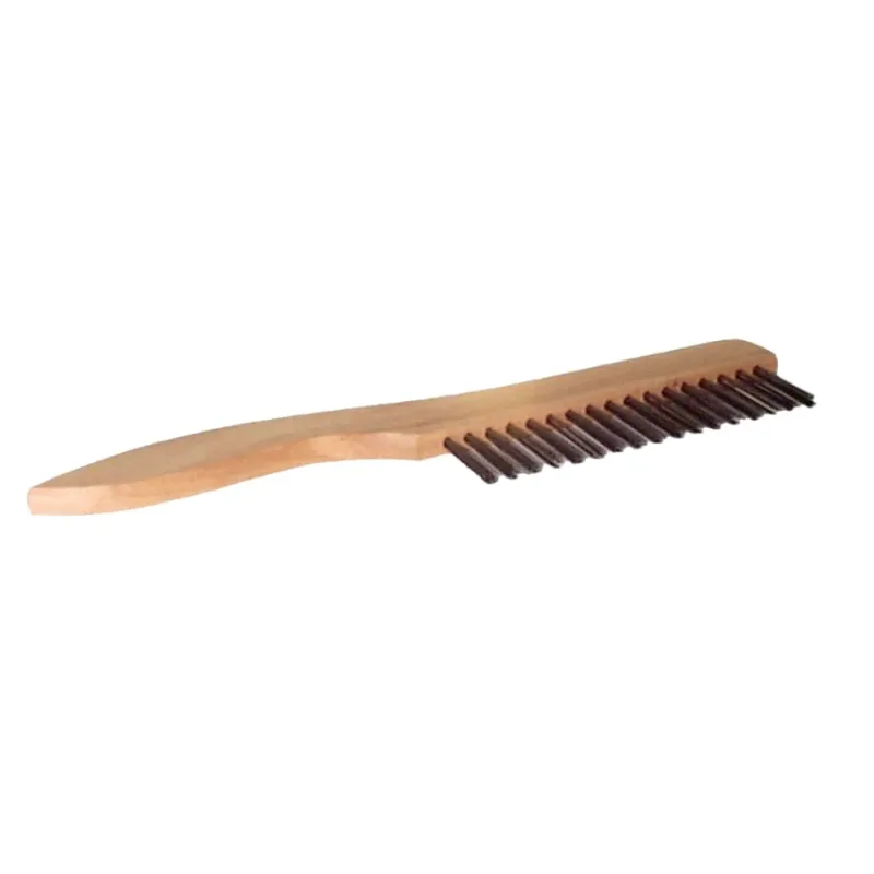 Shoe Handle Scratch Brush, 10 in, 1X17 Rows, SS Wire Bristle, Shoe Wood Handle