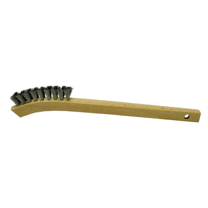 Small Hand Scratch Brush, 2 X 9 Rows, Crimped Aluminum Wire Bristle, Curved Wood Handle