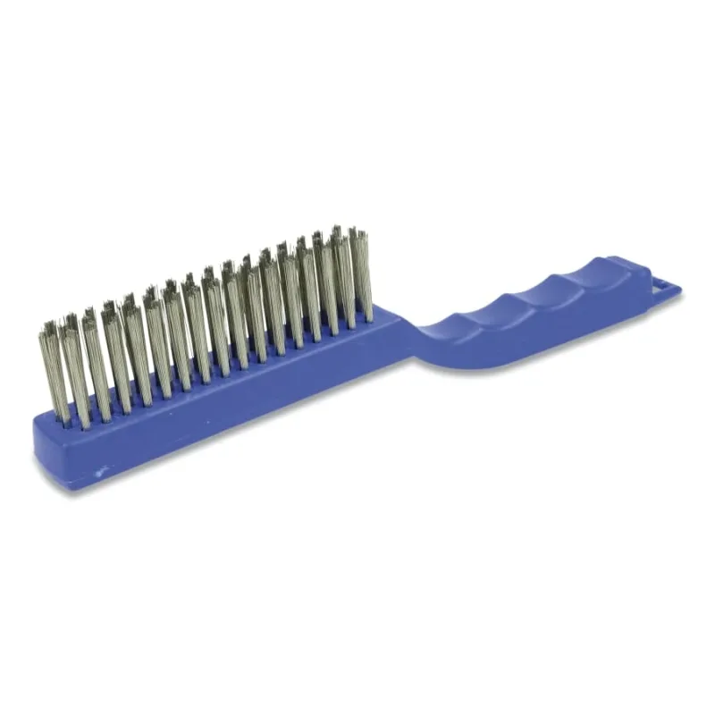 Shoe Handle Scratch Brush, 11 in L, 4 x 16 Rows, Stainless Steel Wire, Plastic Handle