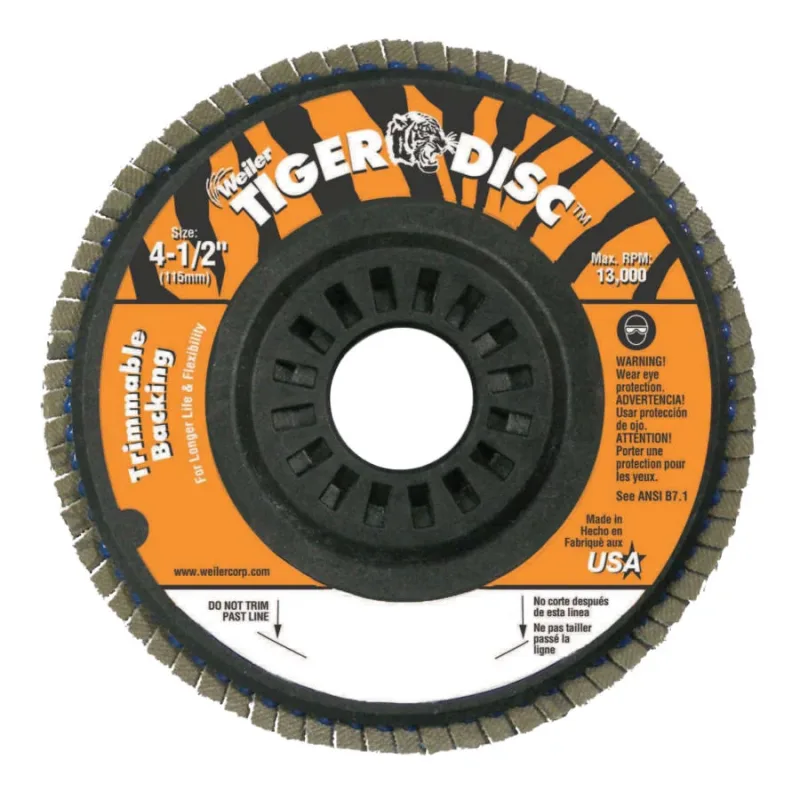 Trimmable Tiger Flap Discs, 4 1/2 in, 60 Grit, 7/8 in Arbor, 13,000 rpm