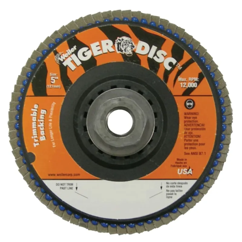 Trimmable Tiger® Flap Discs, 5 in, 40 Grit, 5/8 Arbor, 12,000 rpm