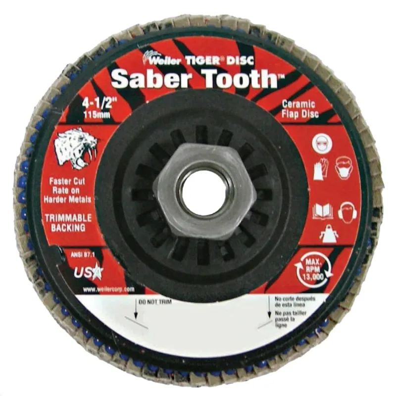 Saber Tooth™ Trimmable Ceramic Flap Discs, 4 1/2 in, 60 Grit, 5/8 Arbor, 13,000 rpm