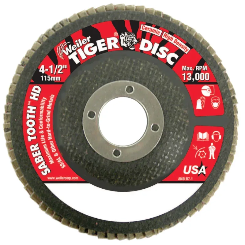 Tiger® Saber Tooth™ Ceramic High Density Abrasive, 4-1/2 in dia, 80 Grit, 13,000 RPM, Type 27