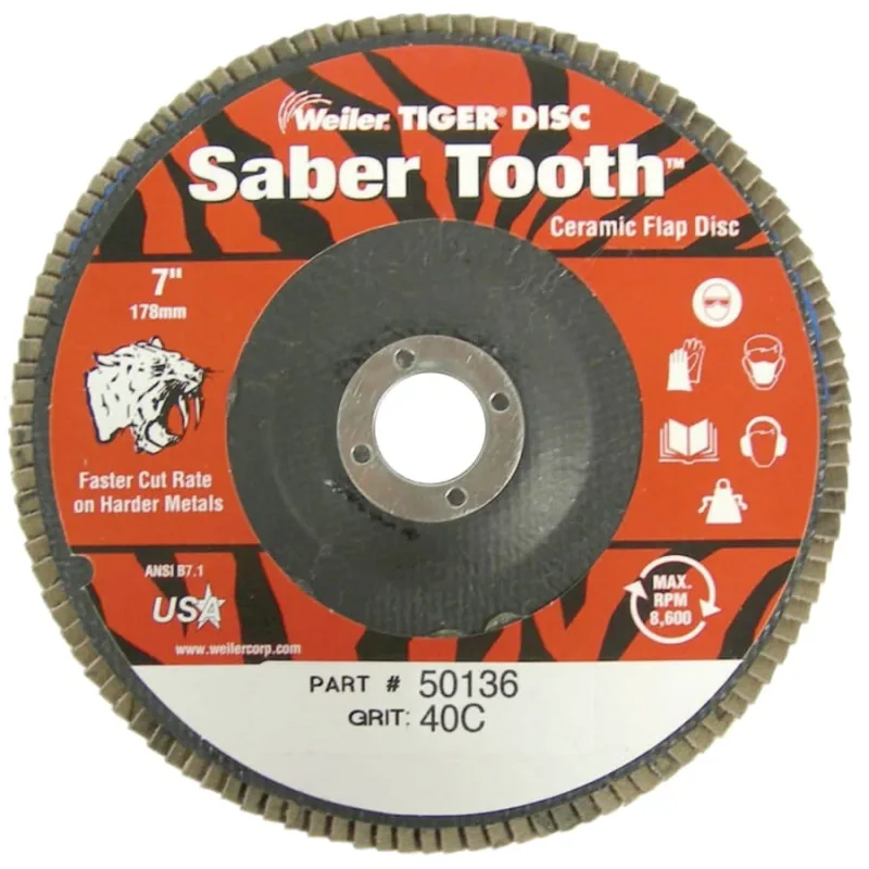 Tiger® Saber Tooth™ Ceramic High Density Abrasive, 7 in dia, 40 Grit, 8,600 RPM, Type 27