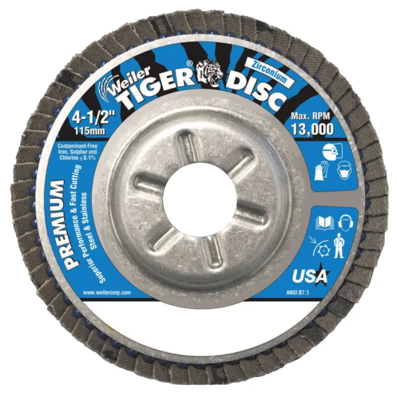 Tiger® Disc Angled Style Flap Discs, 4 1/2 in, 24 Grit, 7/8 Arbor, Aluminum Back
