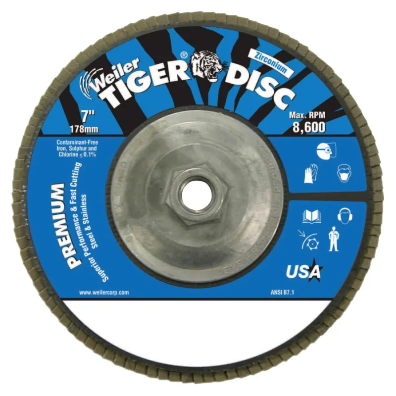 Tiger Disc Angled Style Flap Discs, 7", 24 Grit, 5/8 Arbor, Aluminum Back