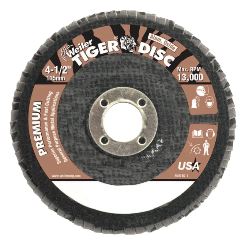Tiger® Disc Angled Style Flap Discs, 4 in,36 Grit,5/8 Arbor,Phenolic Back,Alum Oxid