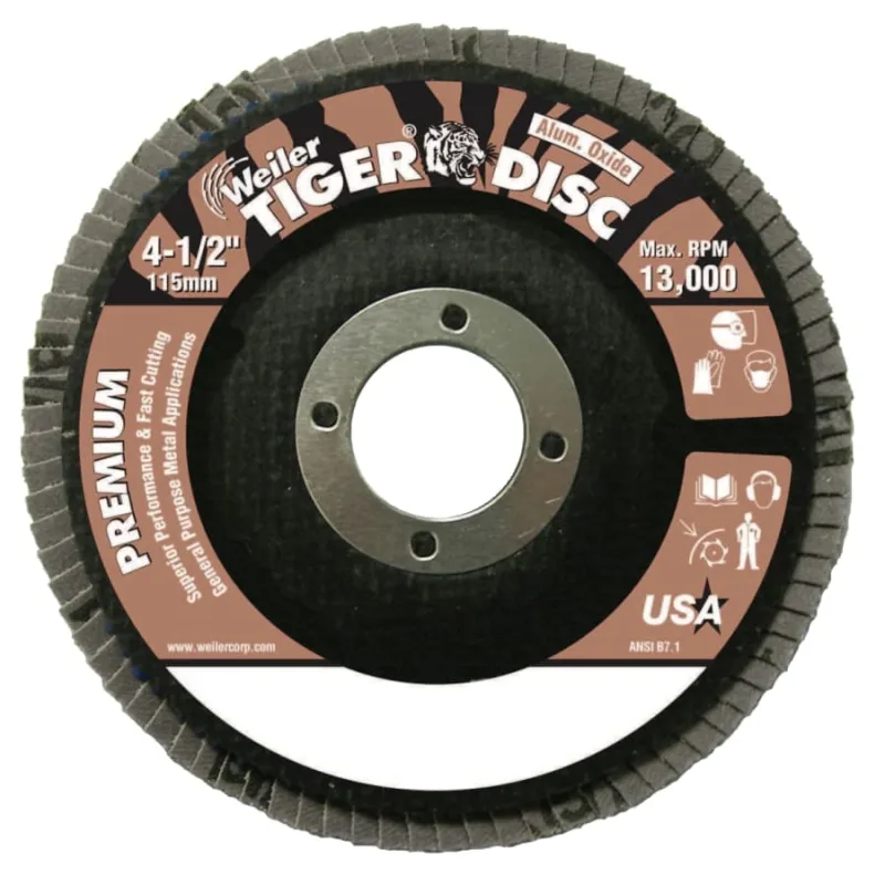 Tiger Disc Angled Style Flap Discs, 4 1/2 in, 36 Grit, 7/8 Arbor, Phenolic Back