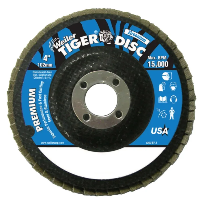 Tiger® Disc Angled Style Flap Discs,4 in,80 Grit,5/8 Arbor,Phenolic Back,Zirconium