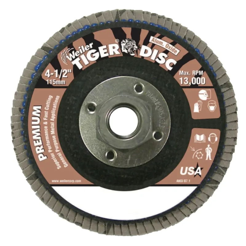 Tiger Disc Flat Style Flap Discs, 4 1/2", 60 Grit, 5/8 Arbor, Phenolic Back