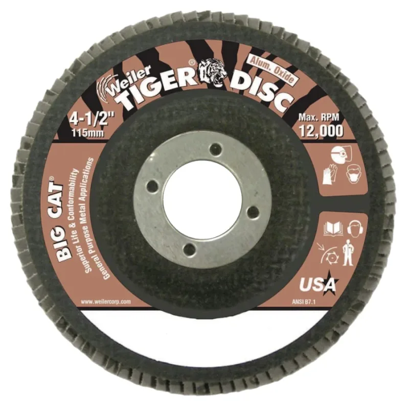 Tiger® Big Cat® High Density Flap Disc, 4-1/2 in dia, 60 Grit, 7/8 in Arbor, 12,000 RPM, Type 27