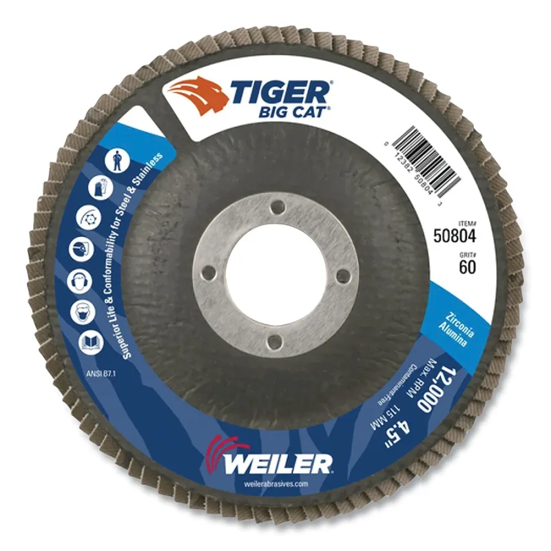 Tiger® Big Cat® High Density Flap Disc, 4-1/2 in dia, 7/8 in arbor, 12000 RPM, Vending