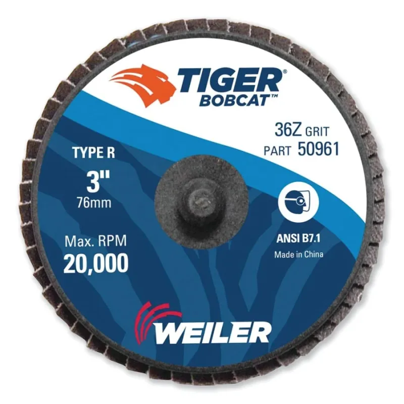 Bobcat™ Flat Style Flap Discs, Mini Abrasive, 3 in, Type 27, Type R Mount, 36Z