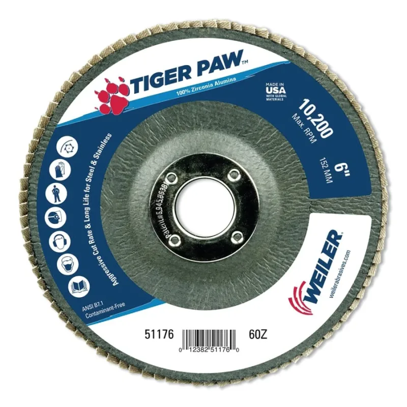 Tiger Paw™ TY29 Coated Abrasive Flap Disc, 6 in, 60 Grit, 7/8 in Arbor