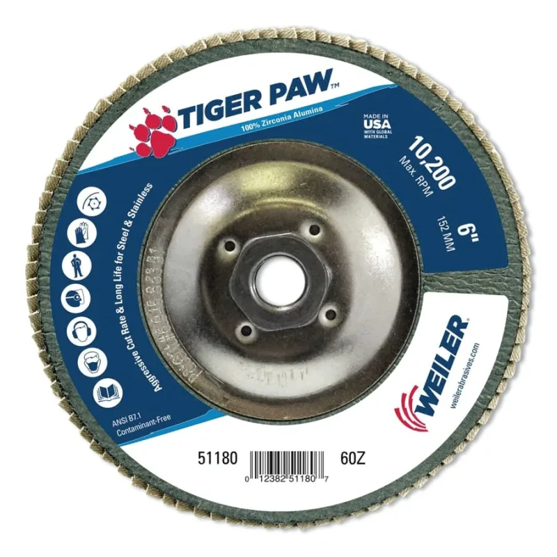 Tiger Paw™ TY29 Coated Abrasive Flap Disc, 6 in, 60 Grit, 5/8 in-11 Hub Arbor