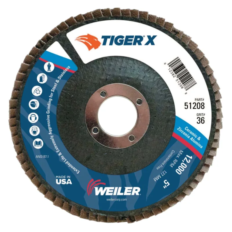 Tiger® X Flap Disc, 5 in Angled, 36 Grit, 7/8 in Arbor