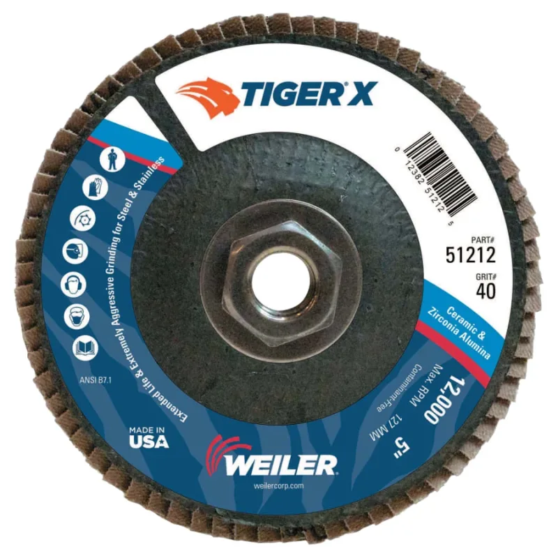 Tiger® X Flap Disc, 5 in Angled, 40 Grit, 5/8 in - 11 Arbor