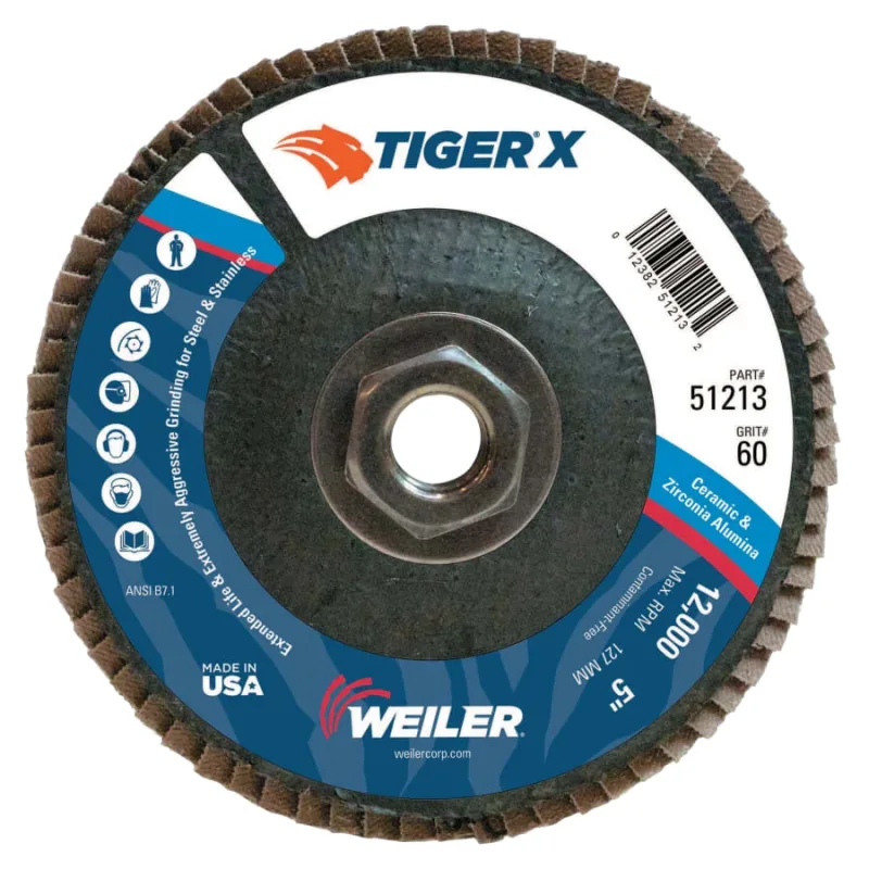 Tiger® X Flap Disc, 5 in Angled, 60 Grit, 5/8 in - 11 Arbor