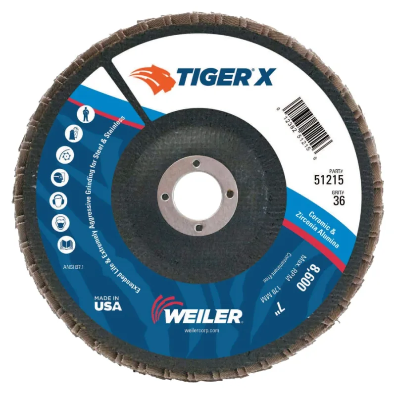 Tiger® X Flap Disc, 7 in Angled, 36 Grit, 7/8 in Arbor