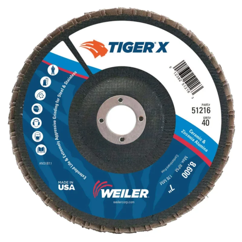 Tiger® X Flap Disc, 7 in Angled, 40 Grit, 7/8 in Arbor