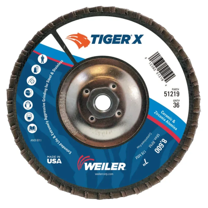 Tiger® X Flap Disc, 7 in Angled, 36 Grit, 5/8 in - 11 Arbor