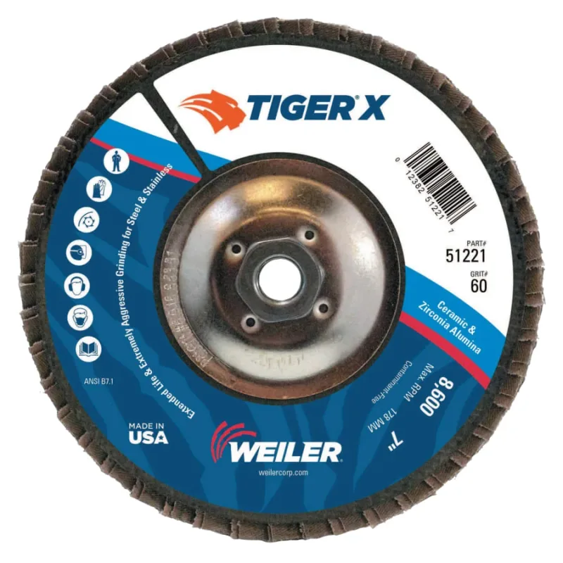 Tiger® X Flap Disc, 7 in Angled, 60 Grit, 5/8 in - 11 Arbor