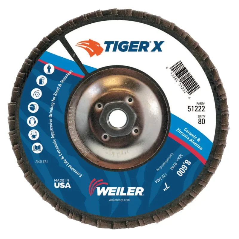 Tiger® X Flap Disc, 7 in Angled, 80 Grit, 5/8 in - 11 Arbor