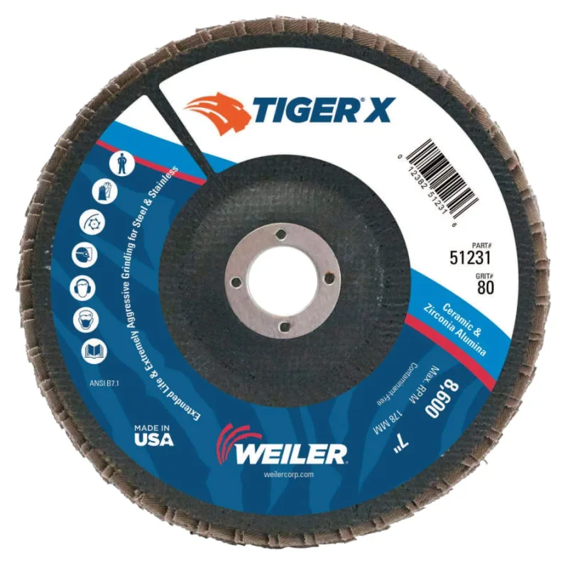 Tiger® X Flap Disc, 7 in Flat, 80 Grit, 7/8 in Arbor