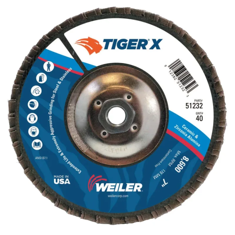 Tiger® X Flap Disc, 7 in Flat, 40 Grit, 5/8 in - 11 Arbor
